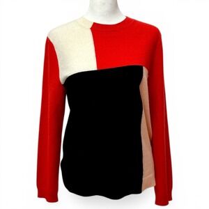 Chinti & Parker 100% Cashmere Colorblock Sweater Red Black Pink Cream Size S